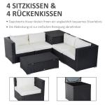 Trädgårdsmöbler i Polyrattan för 4 Personer, Sittgrupp med Kuddar och Bord med Förvaringsutrymme, Svart + Kräm