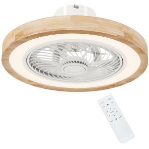 Takfläkt med Lampa och Fjärrkontroll samt 6 Hastigheter och Justerbar Ljusstyrka Ergonomisk och Tyst Ljusbrun Metall och Trä för Sovrum