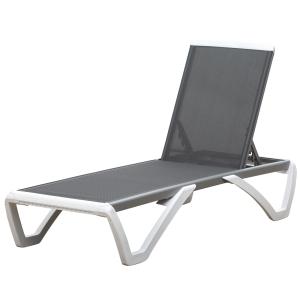 Ergonomisk Solsäng i Aluminium, Justerbar Relaxstol med Nackkudde, Bekväm Solstol i Textilene för Pool och Trädgård, Grå/Vit, 170 x 67,5 x 95 cm