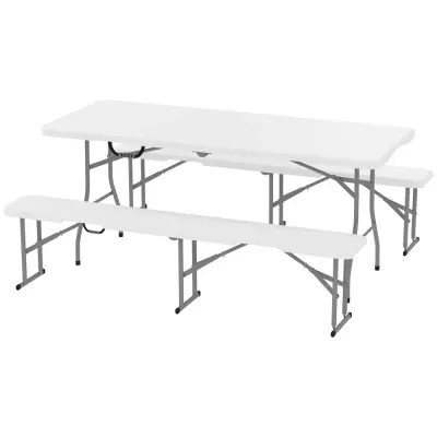 Öltältset Hopfällbart 3-Delar Vit 180 x 74 x 74 cm