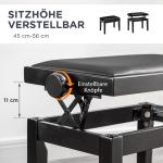 Justerbar Pianopall i Konstläder, Bekväm Pianobänk med Förvaring, Ergonomisk Sittplats för Musiker, Svart, 63 x 33 x 45-56 cm