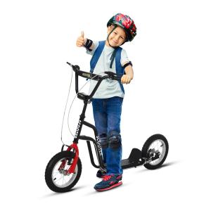 Sparkcykel med Luftdäck för Barn, Robust Skoter med Handbroms och Stöd, Rolig och Säker Utelek från 5 år, Svart, 120 x 58 x 75-80 cm