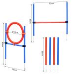 Agility Träningsset Blå Röd PE och Polyester för Hundsport 3 i 1 Slalom Tunnel och Hoppring Justerbar