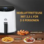 Varmluftsfritös med 7 Program, Kompakt Airfryer för Hälsosam Matlagning, LCD-Display och Non-Stick Korg, Vit/Svart, 33,9 x 24,9 x 29,9 cm, 2,5 l