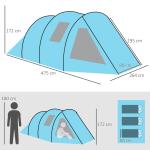 Tunneltält Campingtält Blå av Polyester för Utomhusäventyr 4-Personers Tält med 2 Rum och Fönster UV-Skydd Vattenpelare 2000 mm