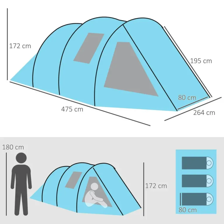 Tunneltält Campingtält Blå av Polyester för Utomhusäventyr