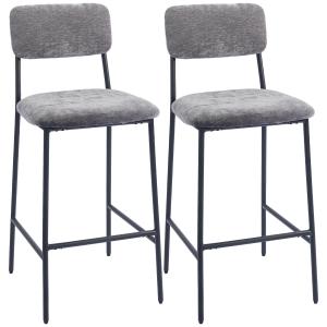 Barstolar 2-Pack Grå Tyg och Stål för Köksö och Bar Vadderad Sits med Ryggstöd och Fotstöd Modern Industriell Design Bekväm