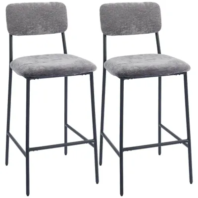 Barstolar 2-Pack Grå Tyg och Stål för Köksö och Bar