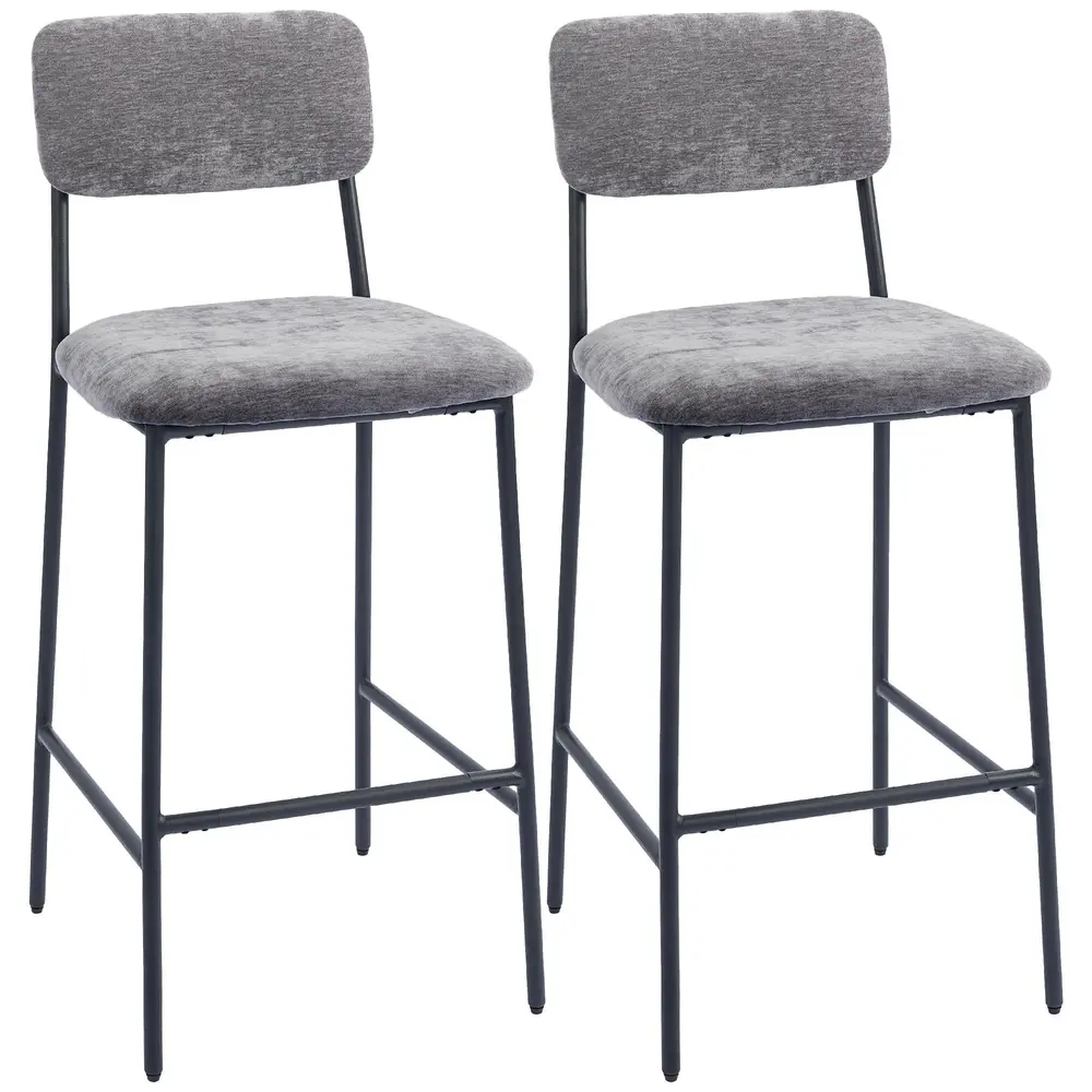 Barstolar 2-Pack Grå Tyg och Stål för Köksö och Bar