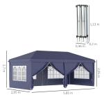 Hopfällbar Paviljong Partytält Blå av Stål och Oxford Tyg för Trädgård och Evenemang med Sidoväggar och Fönster UV-skydd 5,85 x 2,95 m