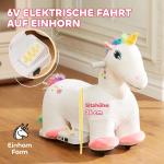 Barnelbil Elhäst Vit av Plast för Barn 1,5-3 År 6V Enhörning med Musik och Fotpedal 2 km/h