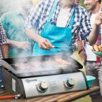 Bordsgrill Gasgrill BBQ Silver av Rostfritt Stål och Metall för Camping och Picknick med 2 Brännare och Slang Non-Stick Grillplatta Praktisk