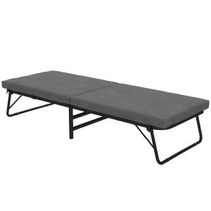 Gästsäng Hopfällbar Säng Mörkgrå av Metall och Tyg för Gästrum Säng med Skummadrass och Hjul 70 x 190 cm