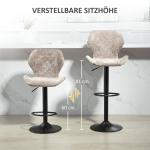 Barstol Köksstolar Set om 2 Brun av Chenille och Stål för Kök och Vardagsrum Höj- och Sänkbar Pall med Ryggstöd