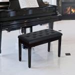 Pianopall med Dolt Förvaringsutrymme, Pianostol med Konstläderkudde, Klaviaturpall i Massivt Trä, 76 x 36 x 50 cm, Svart