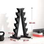 Hantelställ för 10 Hantlar, 5 Nivåer, Robust Stålram, upp till 100 kg, Svart, 66 x 35 x 33 cm