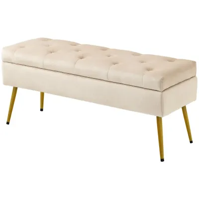 Sittbänk med Förvaring i Sammet Beige 100 cm