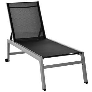 Avkopplingssänd Solstol 5 Stegs Justerbart Ryggstöd Aluminium för Trädgård och Terrass Svart 169 X 65 X 102 Cm