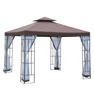 Paviljong med Ventilationstak och Myggnät Partytält med Dräneringshål Polyester och Stål Beige Svart 2,95 X 2,95 X 2,75 M