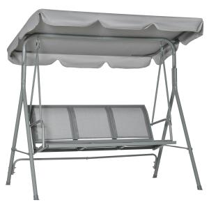 3-Sitsig Hammock med Tak, Bekväm Trädgårdsgunga i Metall, Avkopplande Hängsoffa för Uteplatsen, Grå/Silver, 170 x 110 x 153 cm