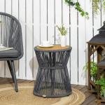 Bistrobord i Komposit, Runt Trädgårdsbord med Justerbara Fötter, Väderbeständig Design för Terrass, Mörkgrå/Natur