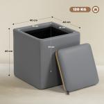 Förvaringspall Kvadratisk Grå Konstläder för Vardagsrum Sittpuff med Lock och Dold Förvaring Mjuk Fotpall och Extra Sittplats 40 x 40 x 40 cm