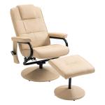 Elektrisk Massagestol med Pall, Bekväm TV-Fåtölj med Liggfunktion och Värme, Mjukt Konstläder för Avkoppling, Krämvit, 77 x 84 x 95 cm