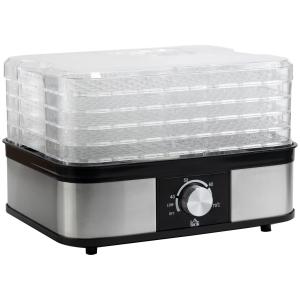 Elektrisk Svamptork med 5 Galler, Effektiv Mat-tork med Timer och Termostat, Perfekt för Frukt och Kött, Silver, 35-70°C