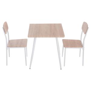 3-Delat Matbordsset MDF och Metall Naturligt Trä Ådring 1 Bord och 2 Stolar Vit