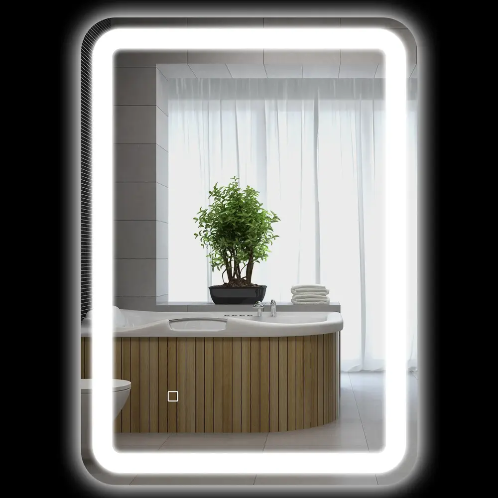 Kleankin Badrumsspegel LED Spegel Silver av Glas 50 x 70 Cm
