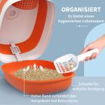 Katttoalett Kattsandlåda Vit Orange av Plast för Katter upp till 5 kg Med Lock och Golvgallerskopa 52 x 41 x 38 cm