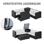 Trädgårdsmöbler i Polyrattan för 4 Personer, Sittgrupp med Kuddar och Bord med Förvaringsutrymme, Svart + Kräm