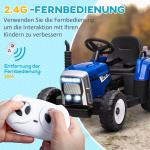 Elektrisk Traktor Barnfordon Blå av Plast för Barn 3-6 År med Släp och Fjärrkontroll MP3 Strålkastare 3-6 km/h