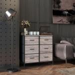 Byrå Förvaringsskåp med 6 Lådor Grå av Tyg ve Stål för Vardagsrum ve Sovrum Skänk i Industriell Design med Trälook