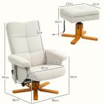 Massagestol med Liggfunktion, Fotpall och 145° Lutning, Polyester, Krämvit, 80 x 86 x 99 cm