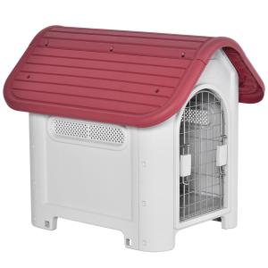 Hundkoja med Öppningsbart Tak, Isolerat Hundhus för Små Hundar, Väderbeständig Design med Veranda, Röd