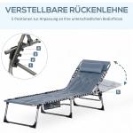 Solstol Solsäng Hopfällbar Grå av Tyg och Metall för Trädgård och Strand Väderbeständig Säng med Kudde 130 kg