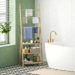 Badrumshylla med 3 Våningar och Handdukshängare för Badrum Hållbar och Ergonomisk Natur Bambu i A-formad Design