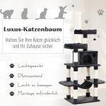Skrapstolpe Kattträd 144 Cm med Väggrem Lyxigt Klätterträd med Hängmatta och Katthus Mörkgrå