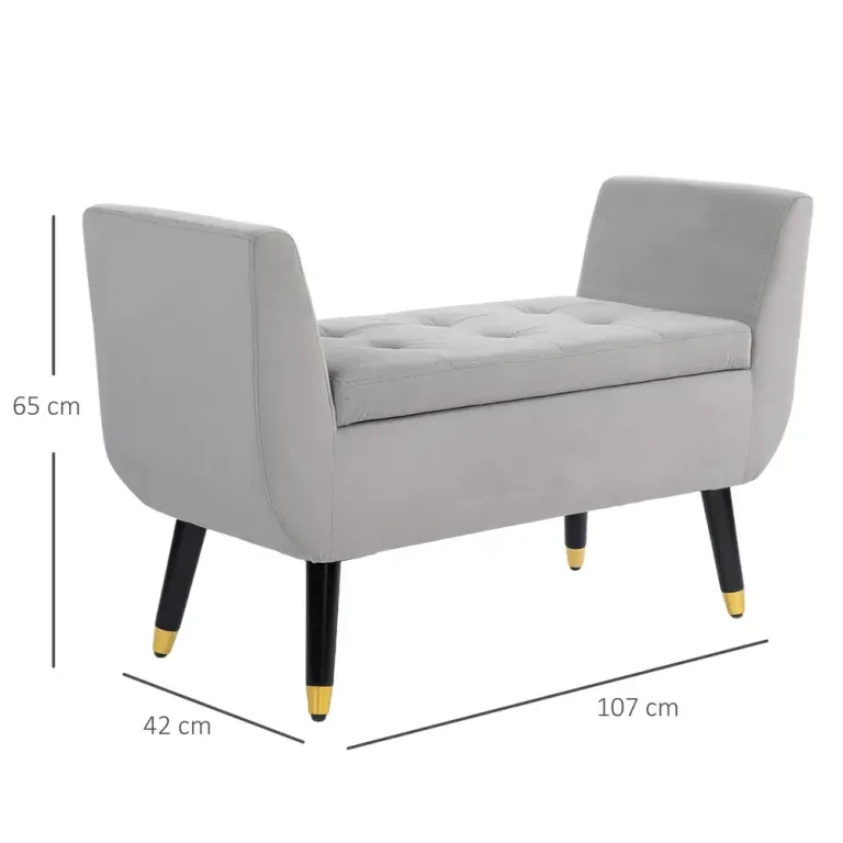 Sittbänk med Förvaring & Armstöd Ljusgrå 107 x 42 x 65 cm