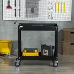 Verkstadsvagn Verktygsvagn med 2 Nivåer Svart av Stål för Garage och Verkstad Transportvagn med Hjul 150 kg 84,5 x 38 x 84 cm