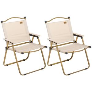 Campingstol Trädgårdsstolar Set med 2 Hopfällbar Khaki av Oxford Tyg och Stål för Pool och Strand Trälook Stol