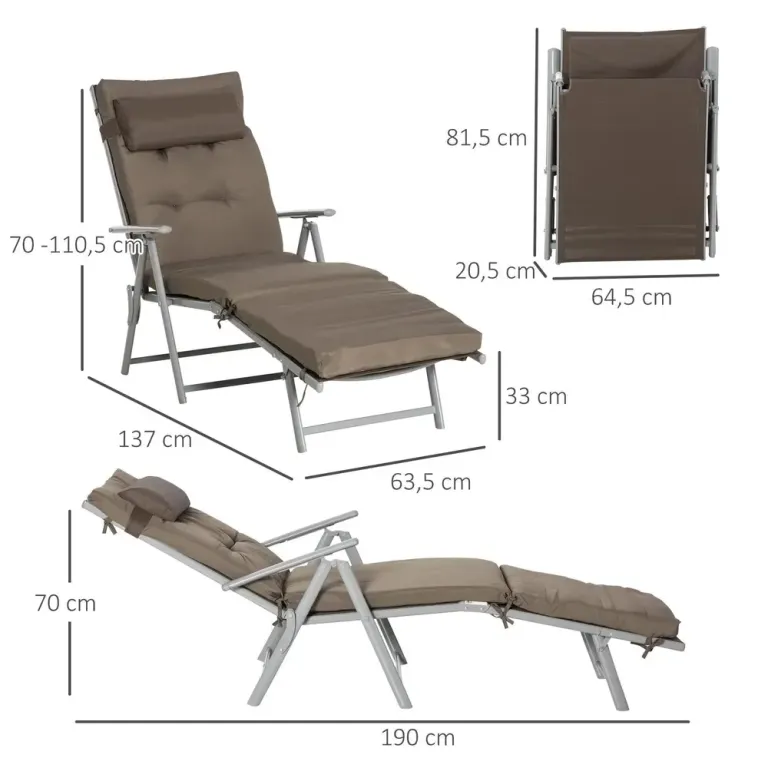 Solsäng med Dyna Hopfällbar Trädgårdsstol 137 cm