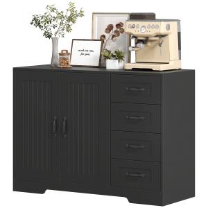Sideboard Byrå i Modern Stil med 4 Lådor och 1 Skåp, Svart, 105x40x76 cm