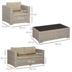 Loungegrupp i Konstrotting 4 Personer, Bekväm Utemöbel med Soffa och Bord, Inkluderar Dynor för Avkoppling, Khaki/Beige