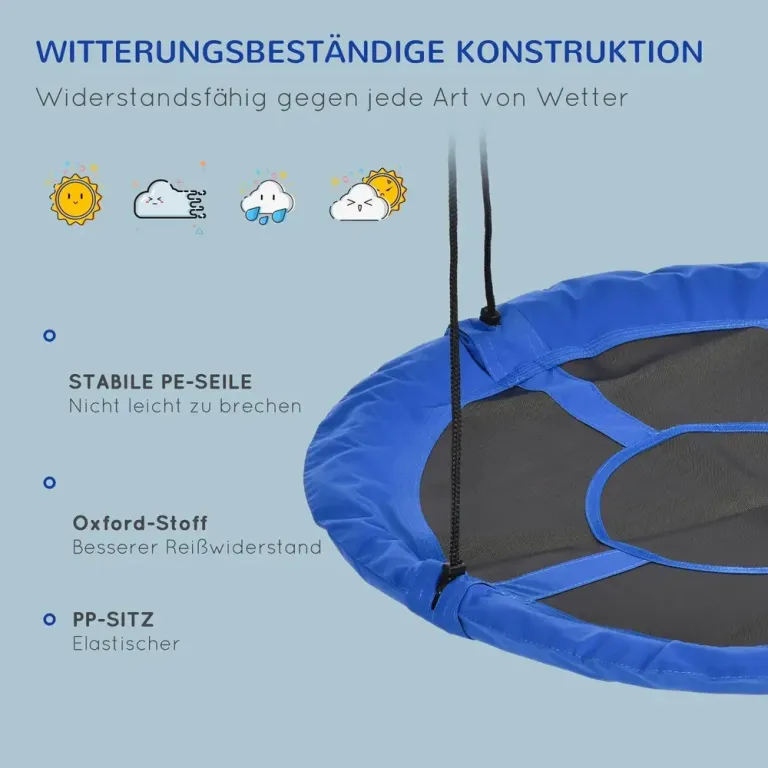 Bogunga Utomhusgunga Blå av Stål och Tyg för Barn 110 cm