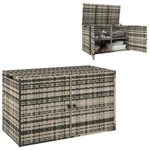Kuddbox 350 L, 2-Nivå Rattanförvaringslåda med Lock, Lyftstänger och Bärhandtag, Blandad Grå, 118x57x69 cm