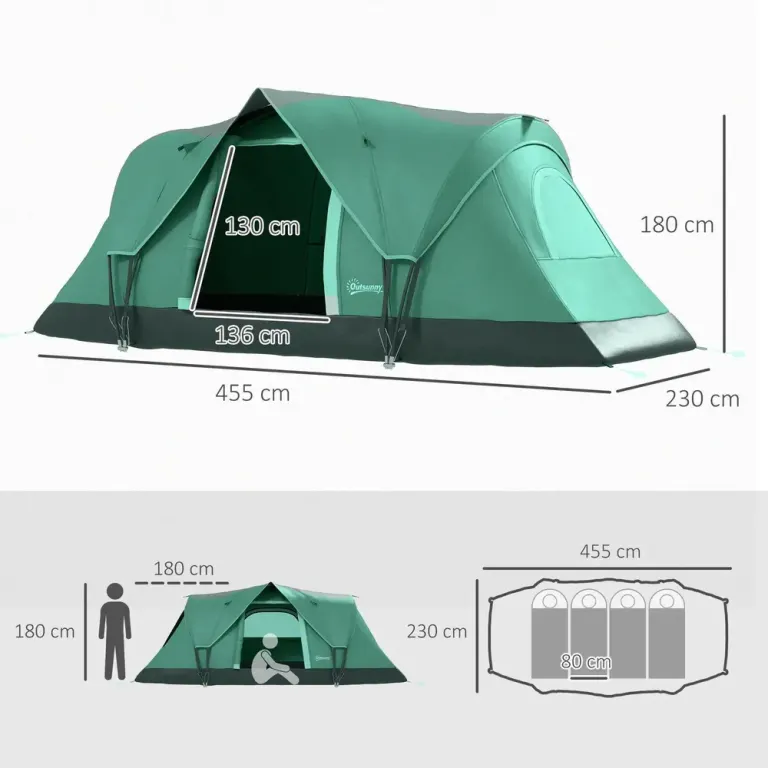 Campingtält Tunneltält Armygrön Svart 4,55 x 2,3 x 1,8 m