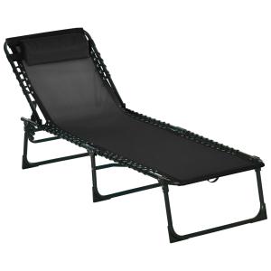 Hopfällbar Solsäng med 4 Lägen, Justerbar Trädgårdsstol i Svart Mesh, Bekväm Vilostol för Terrass och Camping, Svart, 197 x 58 x 30 cm