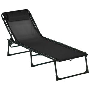Hopfällbar Solsäng med 4 Lägen, Justerbar Trädgårdsstol i Svart Mesh, Bekväm Vilostol för Terrass och Camping, Svart, 197 x 58 x 30 cm